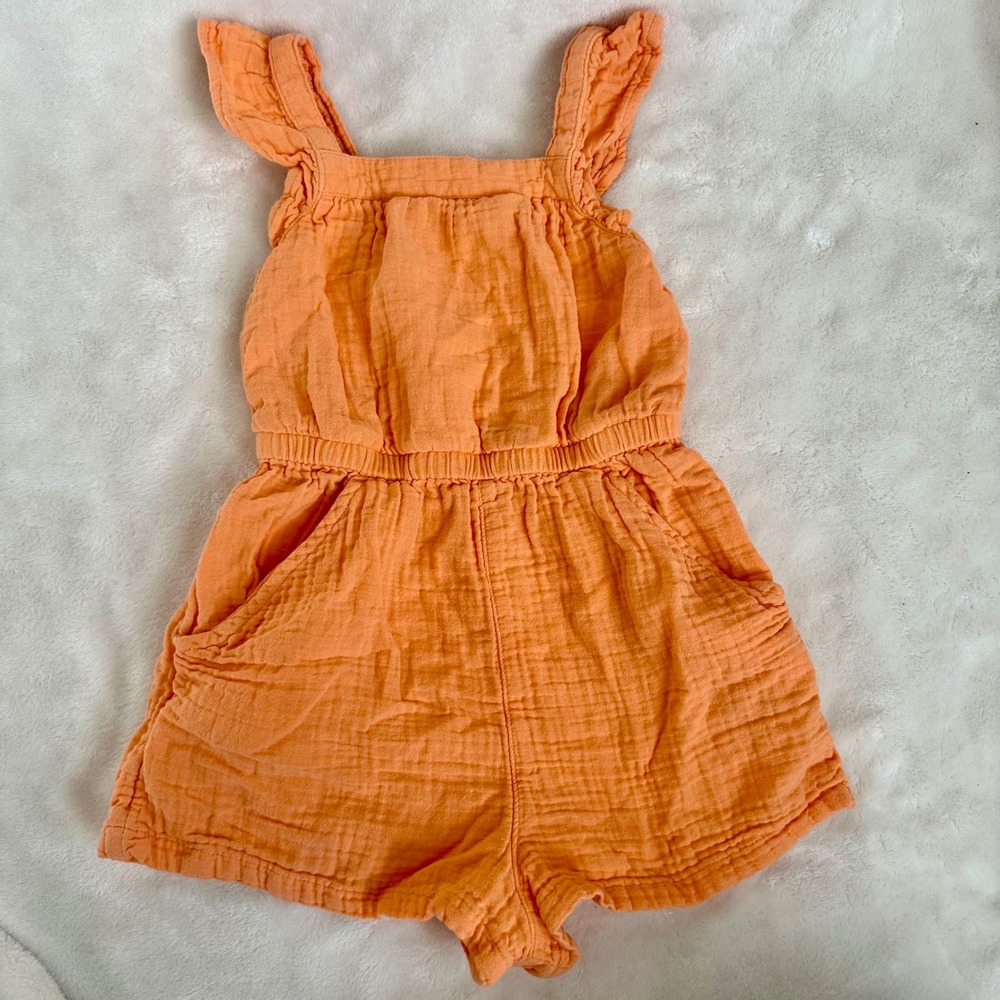 Wonder Nation Girls Orange Gauze Romper Ruffle Strap Size XS 4-5